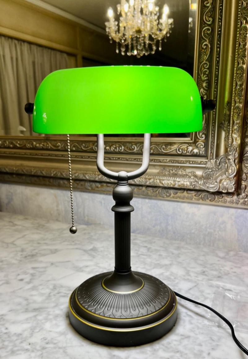 Newrays Antique Green Glass Banker Desk Lamp With Pull Chain Switch Plug In