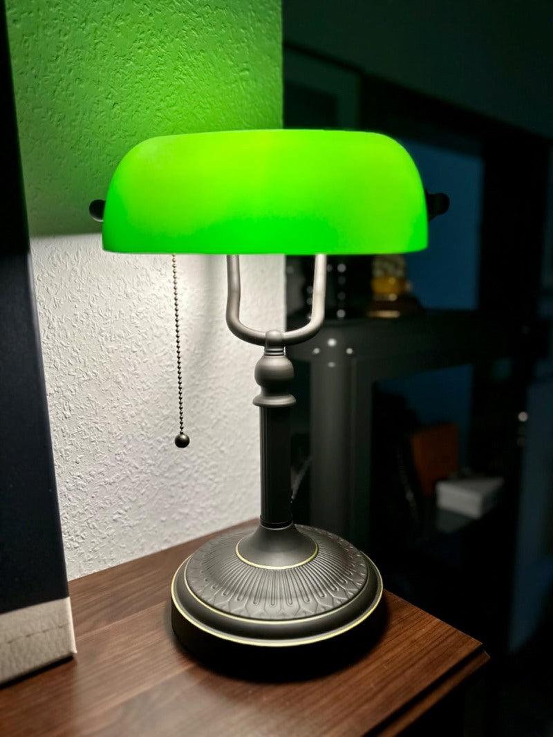 Newrays Antique Green Glass Banker Desk Lamp With Pull Chain Switch Plug In