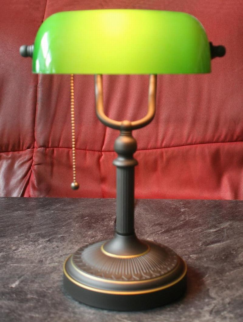 Newrays Antique Green Glass Banker Desk Lamp With Pull Chain Switch Plug In