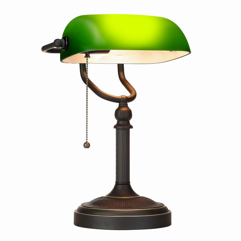 newrays Antique Green Glass Banker Desk Lamp with Pull Chain Switch Plug in