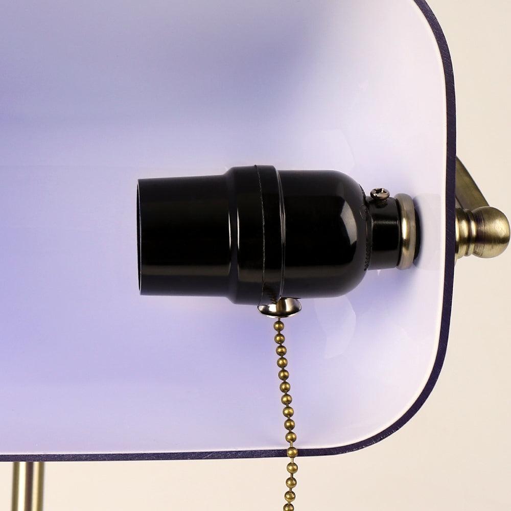 Newrays Blue Glass Banker Desk Lamp With Pull Chain Switch