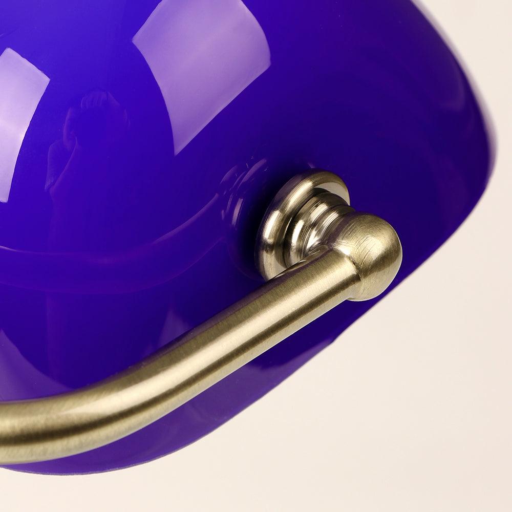 Newrays Blue Glass Banker Desk Lamp With Pull Chain Switch