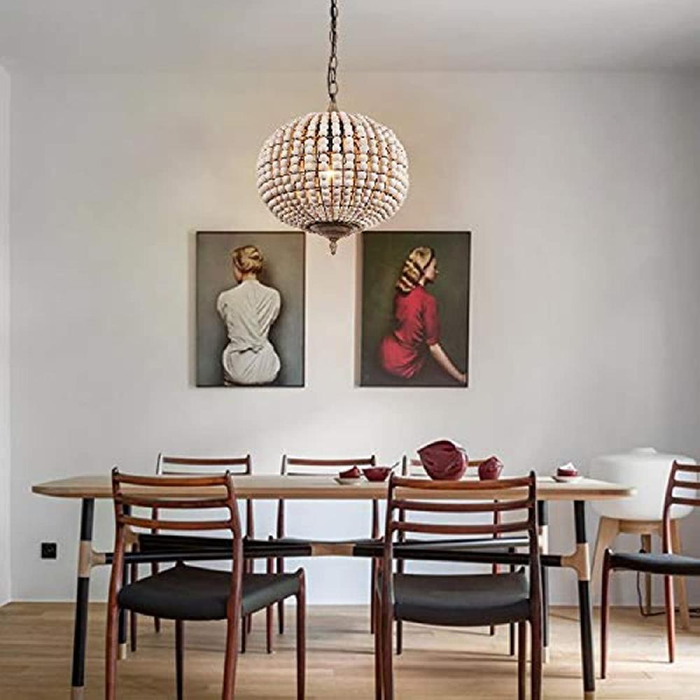 Newrays Globe Wood Bead Chandelier Pendant Gray White Finishing