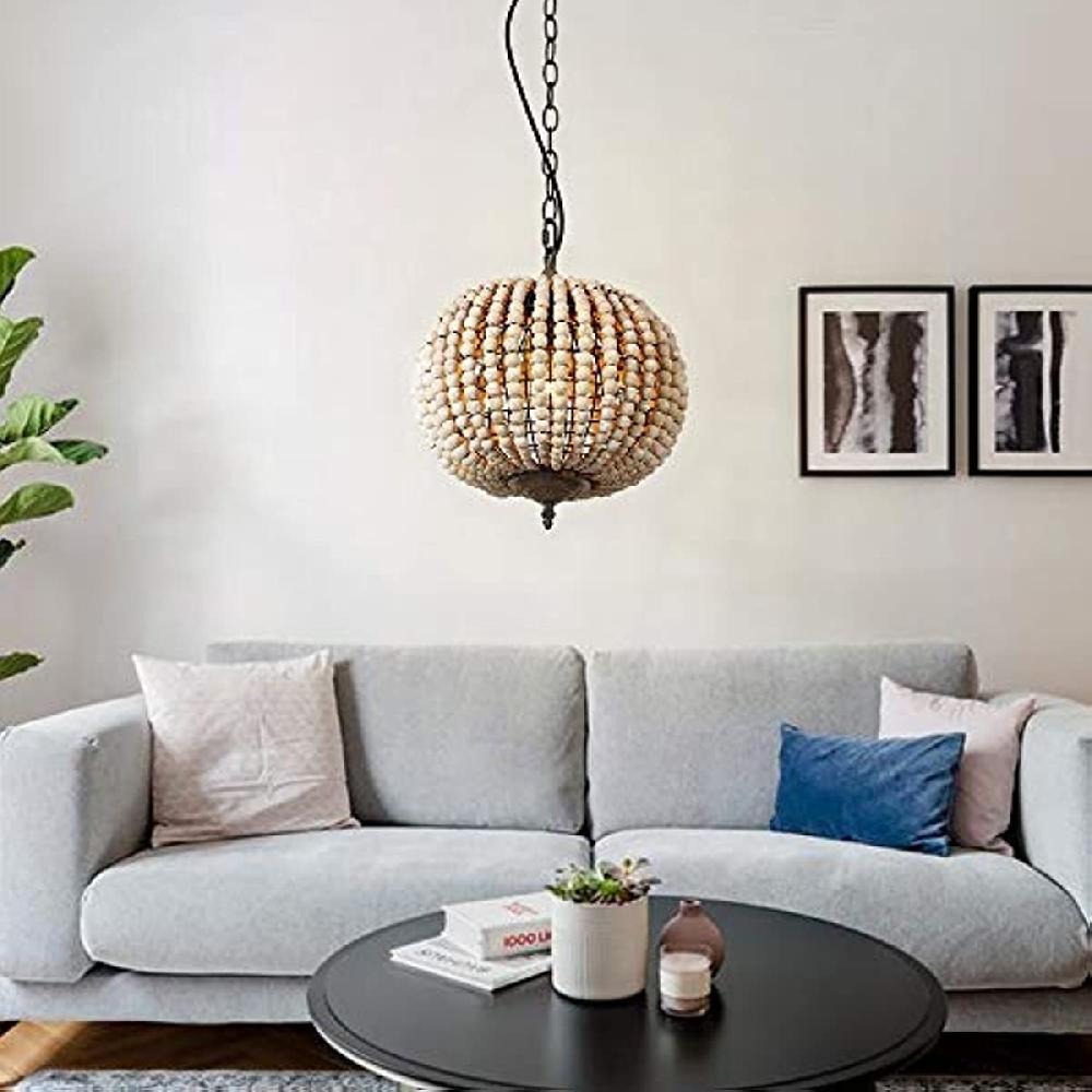 Newrays Globe Wood Bead Chandelier Pendant Gray White Finishing