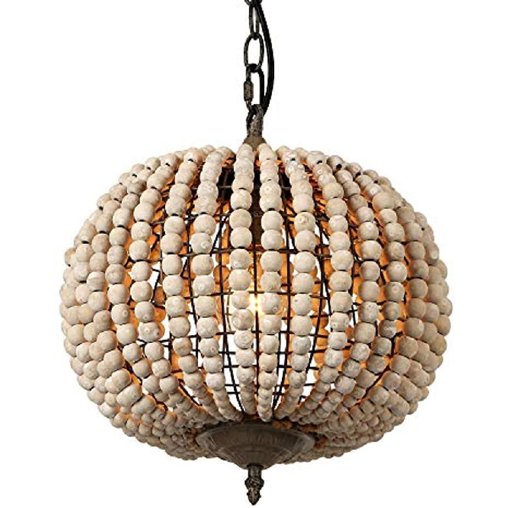 newrays Globe Wood Bead Chandelier Pendant Gray White Finishing
