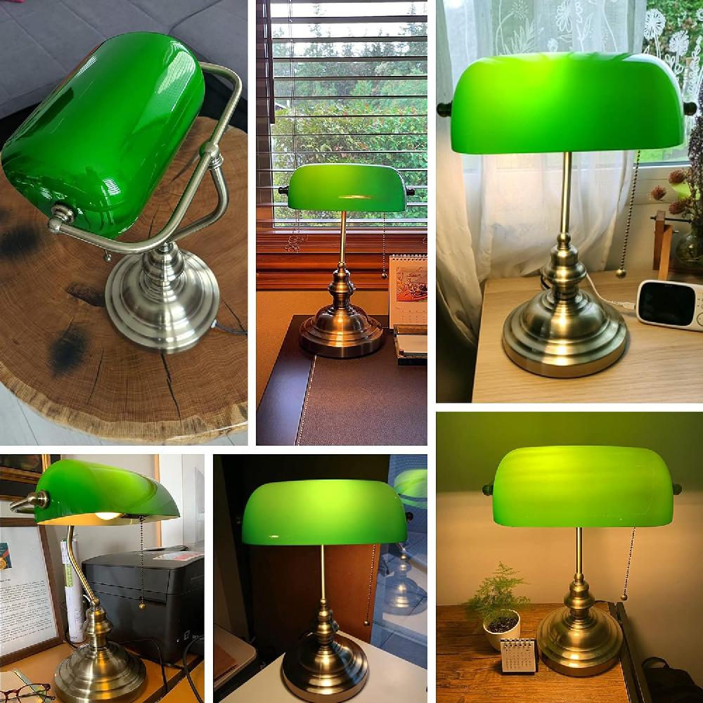 Newrays Green Glass Banker Desk Lamp With Pull Chain Switch