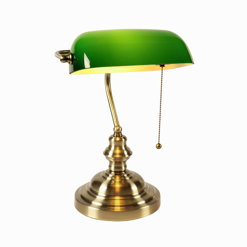 newrays Green Glass Banker Desk Lamp with Pull Chain Switch