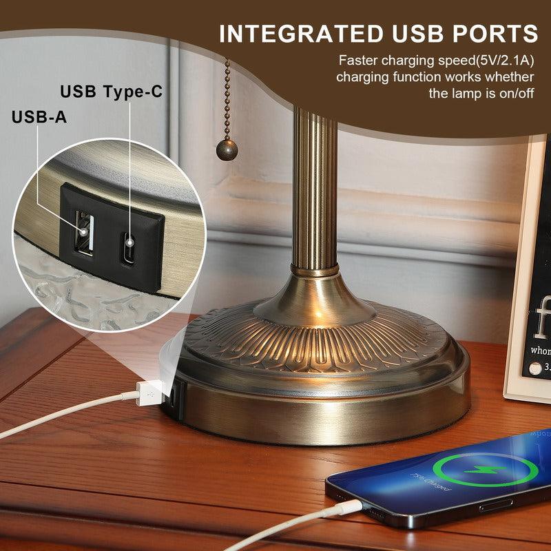 Newrays Green Glass Banker Lamp USB Fast Charging Port