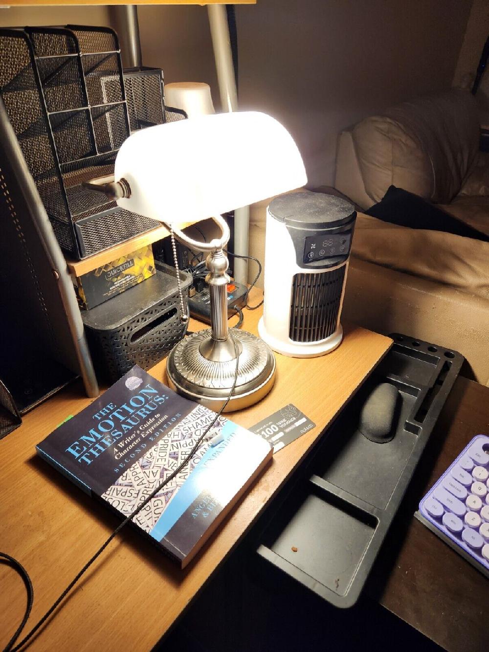 Newrays Matted White Glass Banker Lamp Sand Nickel Base