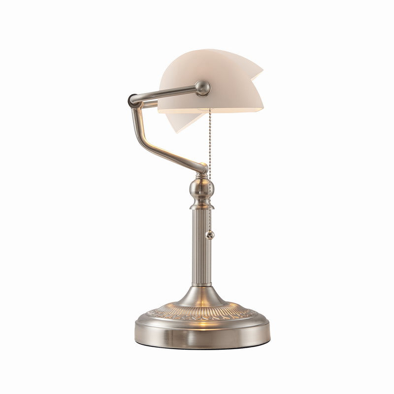 Newrays Matted White Glass Banker Lamp Sand Nickel Base