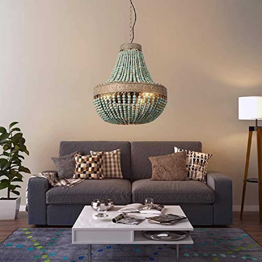 Newrays Newrays Blue Wood Bead Chandelier Pendant Lights