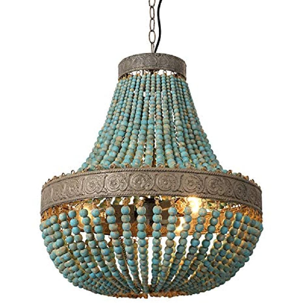 newrays Newrays Blue Wood Bead Chandelier Pendant Lights