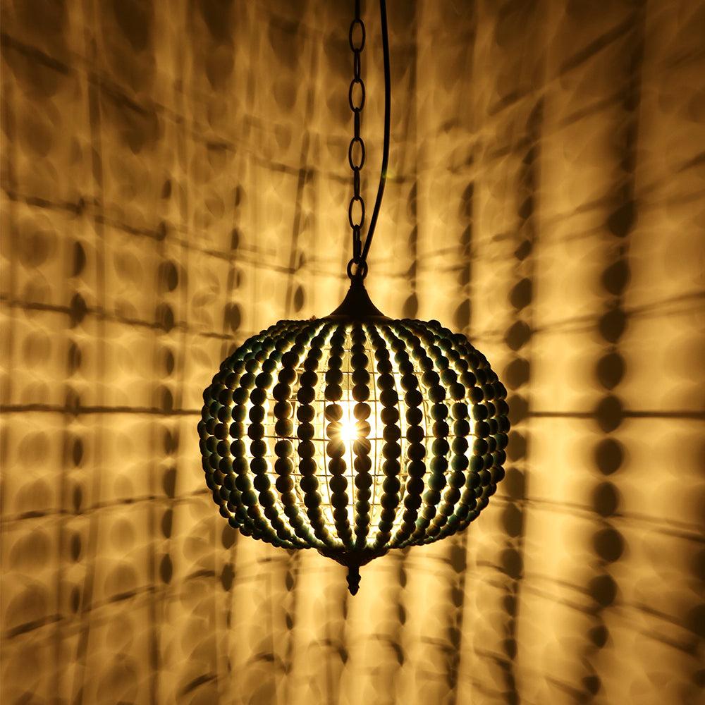 Newrays Blue Wood Bead Globe Pendant Light