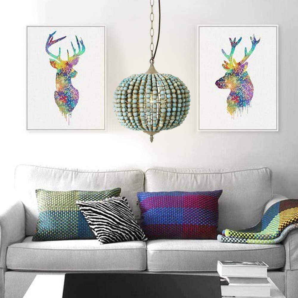 Newrays Blue Wood Bead Globe Pendant Light