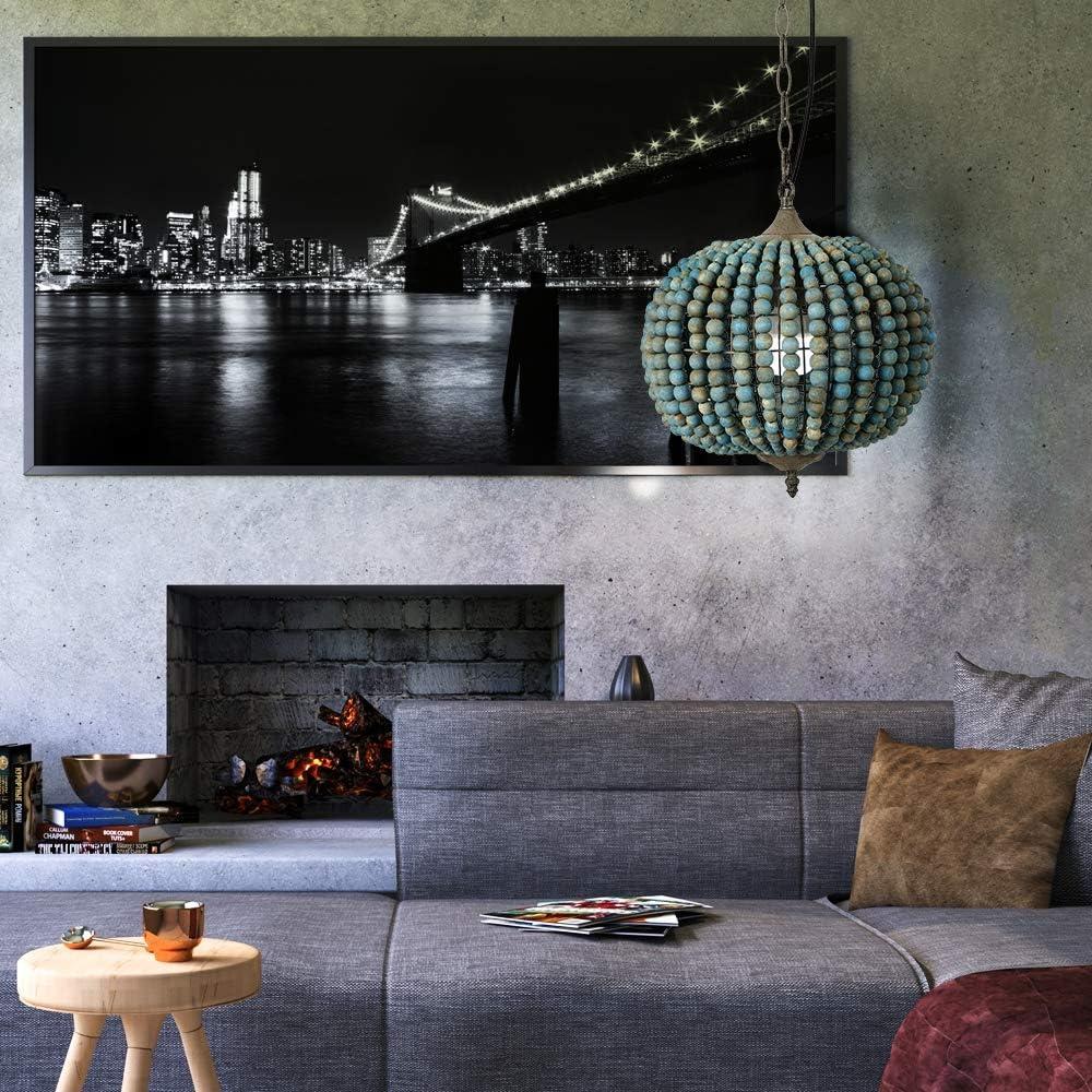 Newrays Blue Wood Bead Globe Pendant Light