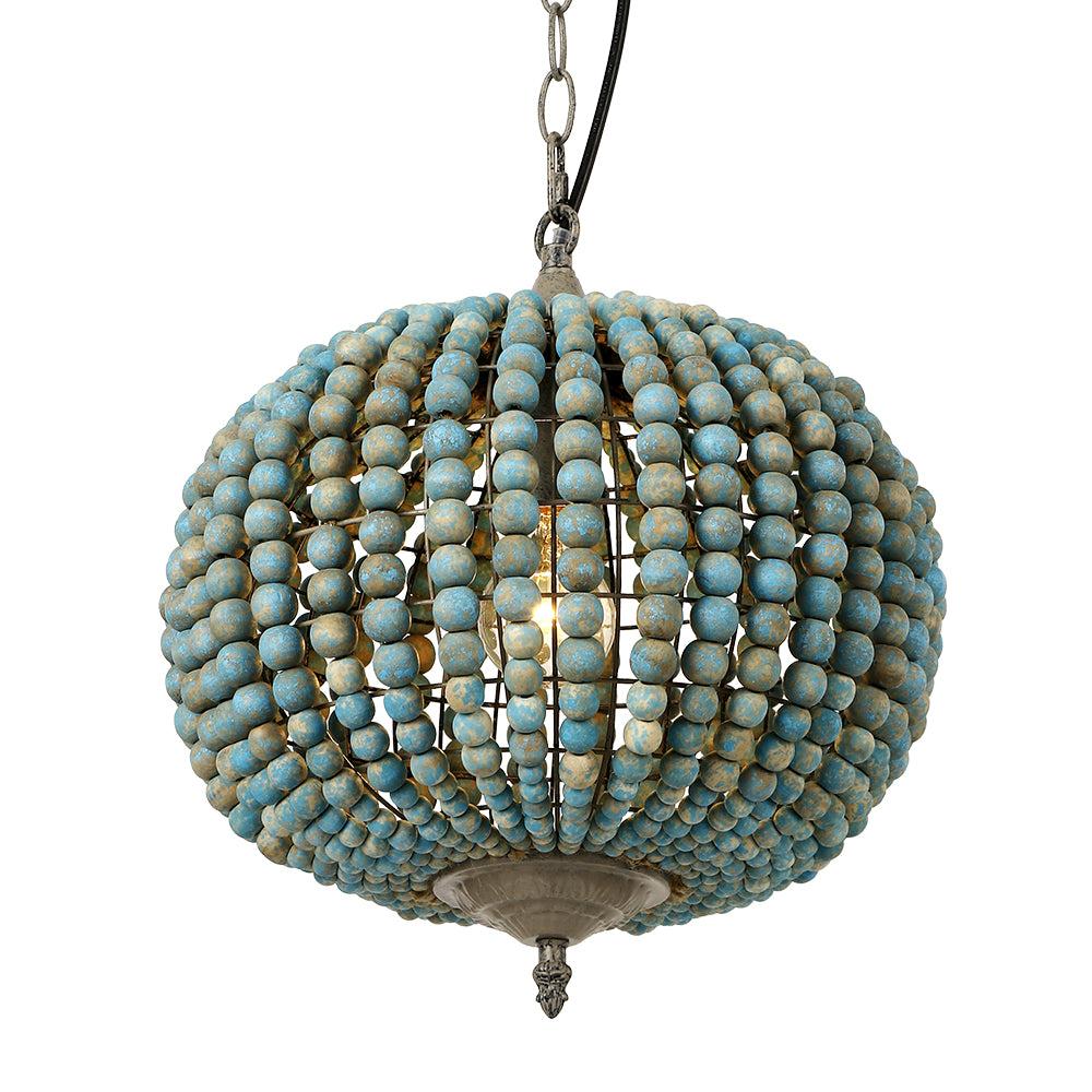 newrays Blue Wood Bead Globe Pendant Light