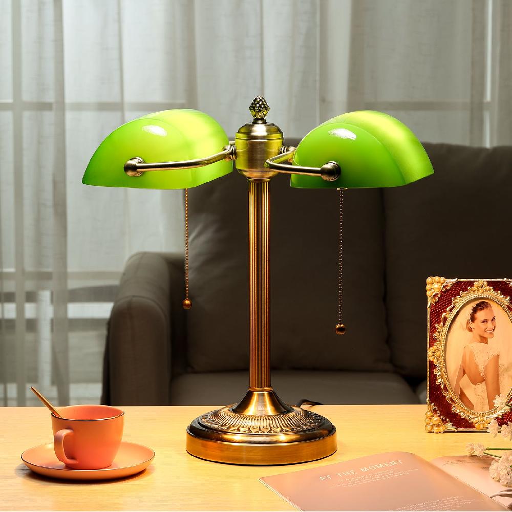 Newrays Newrays Green Glass Banker Lamp Double Shade