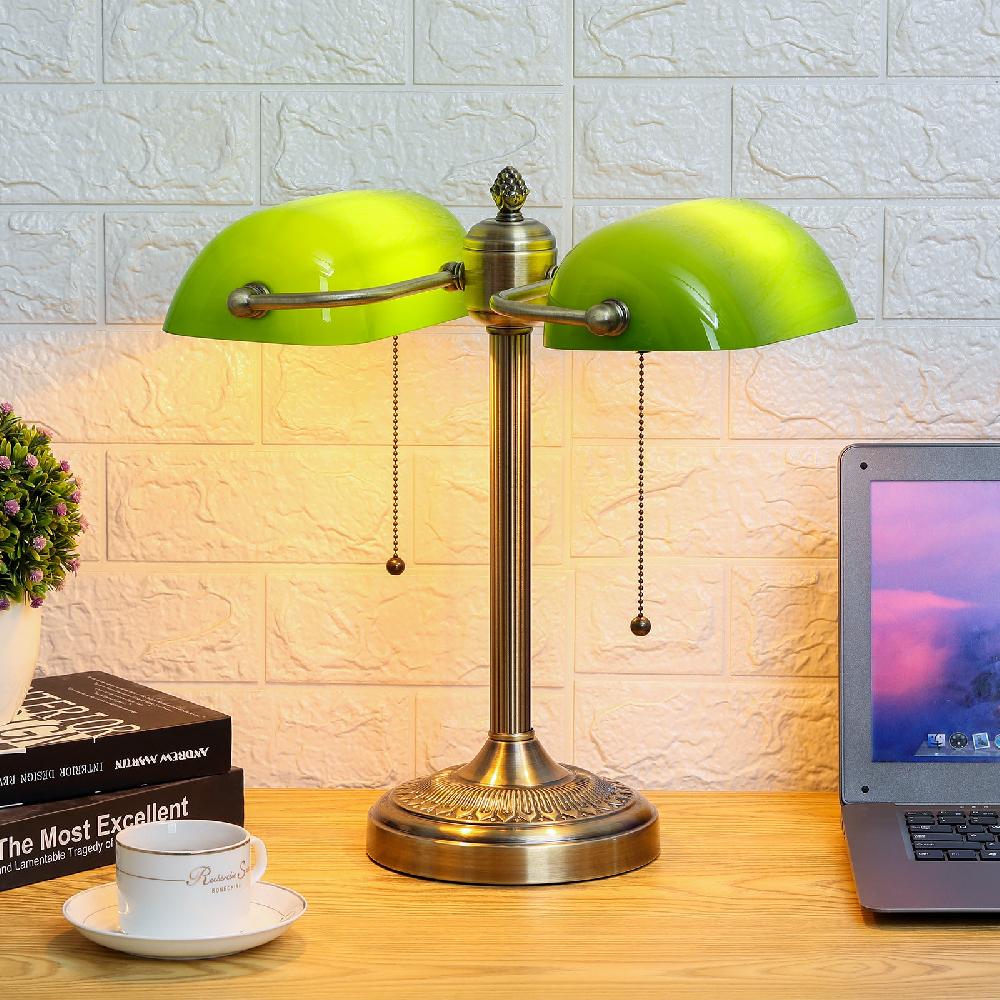 Newrays Newrays Green Glass Banker Lamp Double Shade