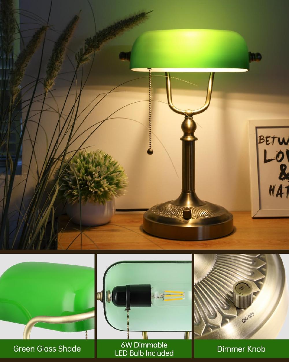 Newrays Newrays Green Glass Bankers Desk Lamp Stepless Dimmable Table Lamp LED Bulb Included