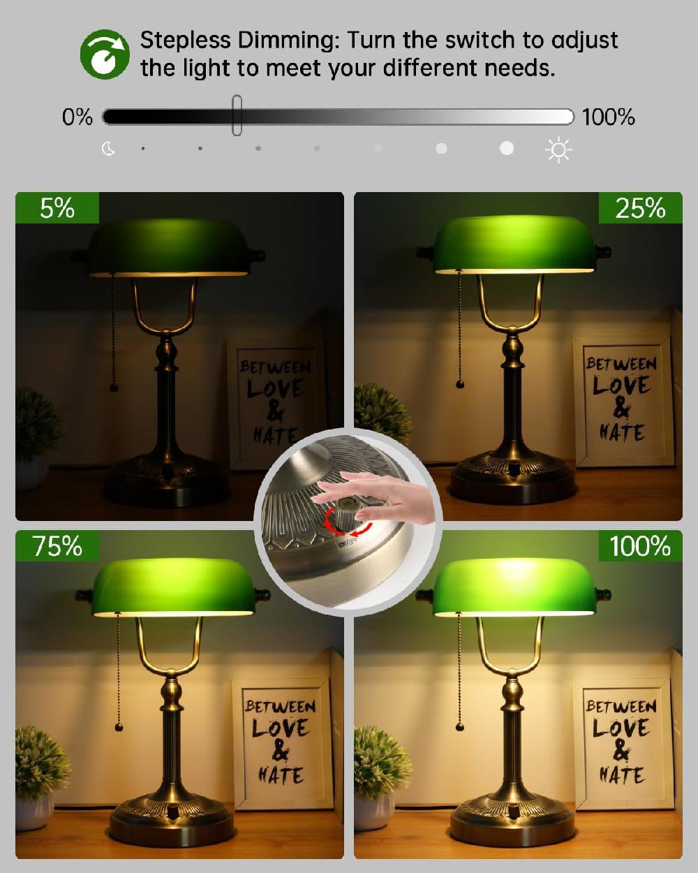 Newrays Newrays Green Glass Bankers Desk Lamp Stepless Dimmable Table Lamp LED Bulb Included