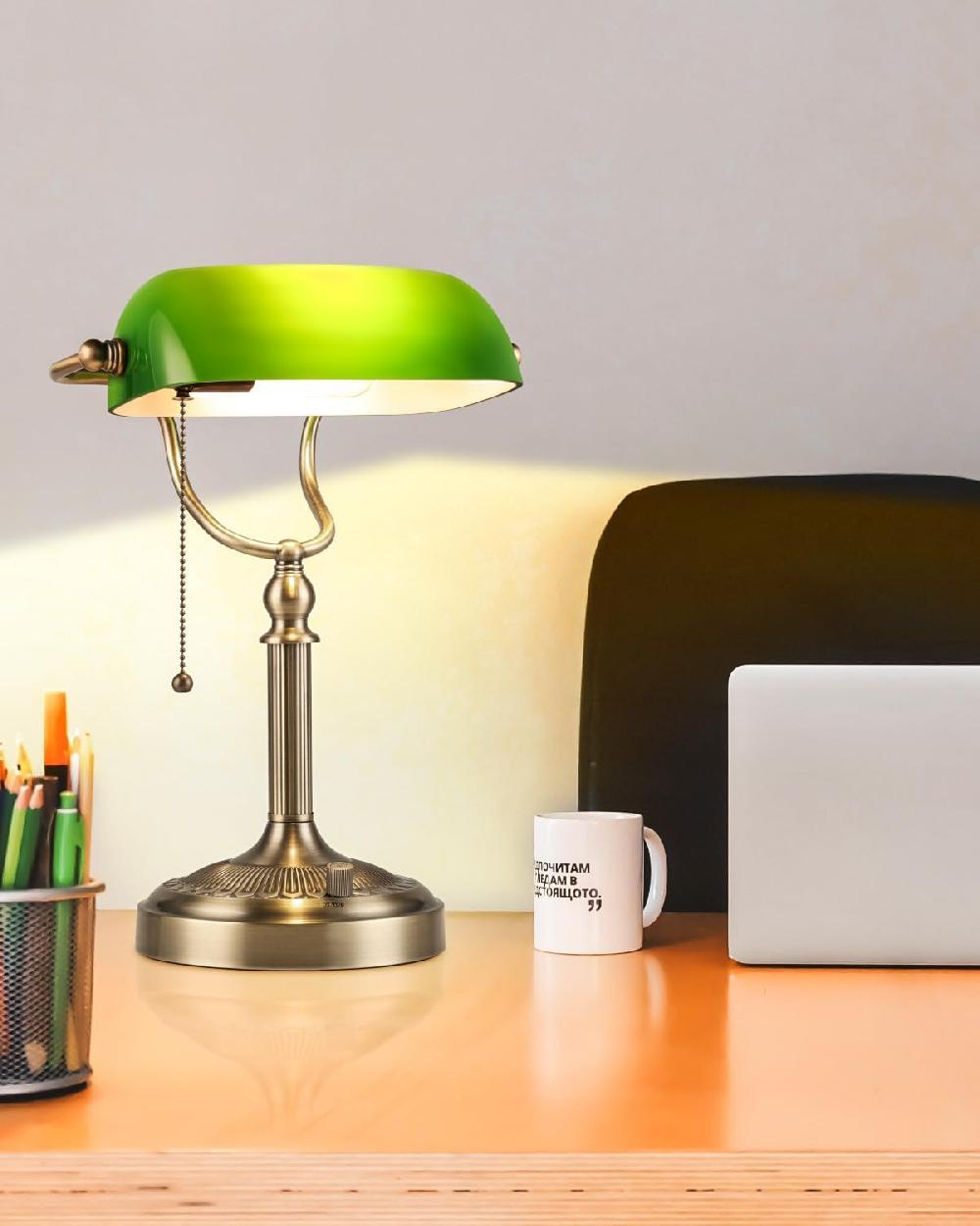 Newrays Newrays Green Glass Bankers Desk Lamp Stepless Dimmable Table Lamp LED Bulb Included