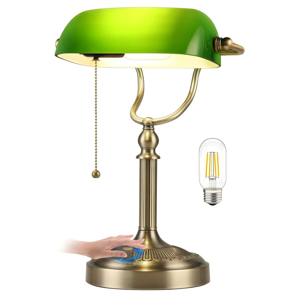 newrays Newrays Green Glass Bankers Desk Lamp Stepless Dimmable Table Lamp LED Bulb Included