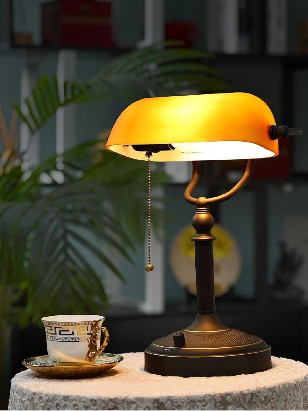Newrays Newrays Matted Amber Glass Banker Desk Lamp Stepless Dimmable Table Lamp 6W LED Bulb Included