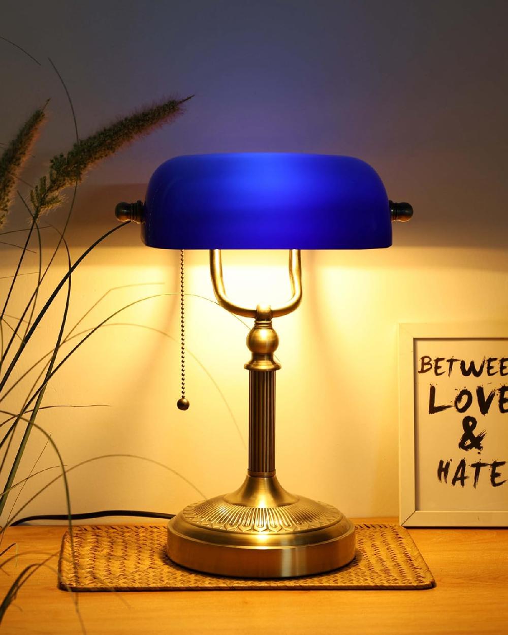 Newrays Newrays Blue Glass Bankers Desk Lamp