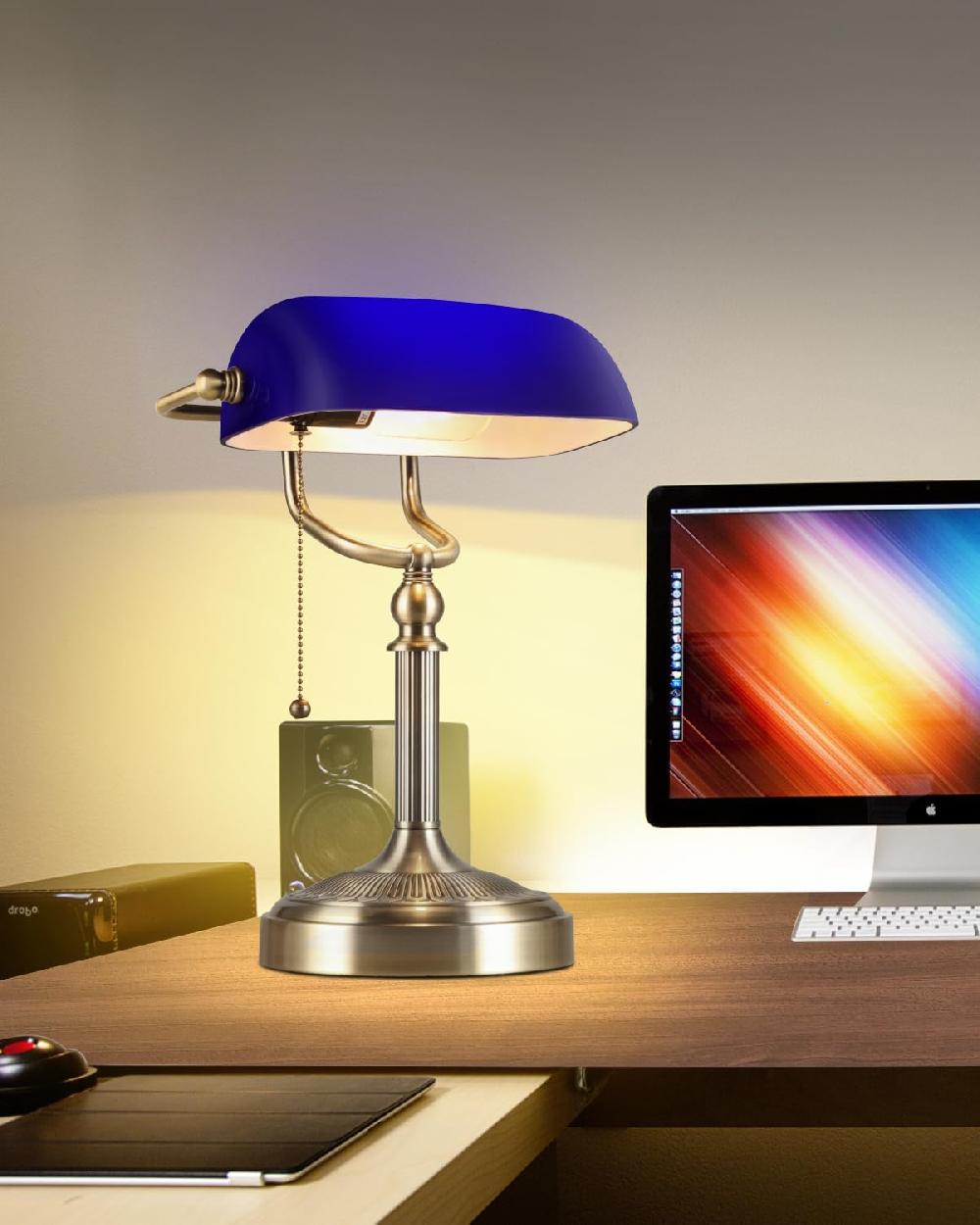 Newrays Newrays Blue Glass Bankers Desk Lamp
