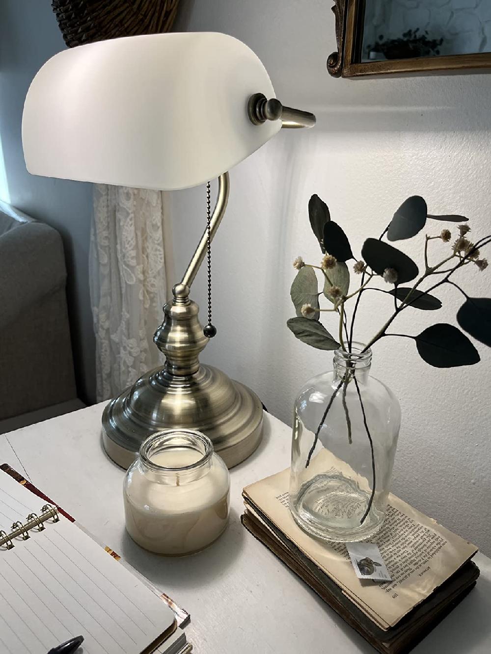 Newrays White Matted Glass Banker Lamp