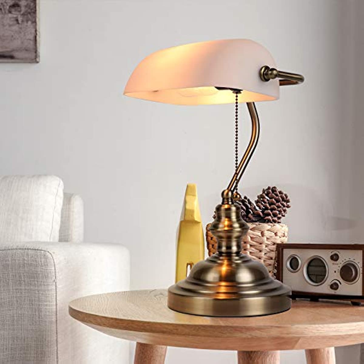 Newrays White Matted Glass Banker Lamp