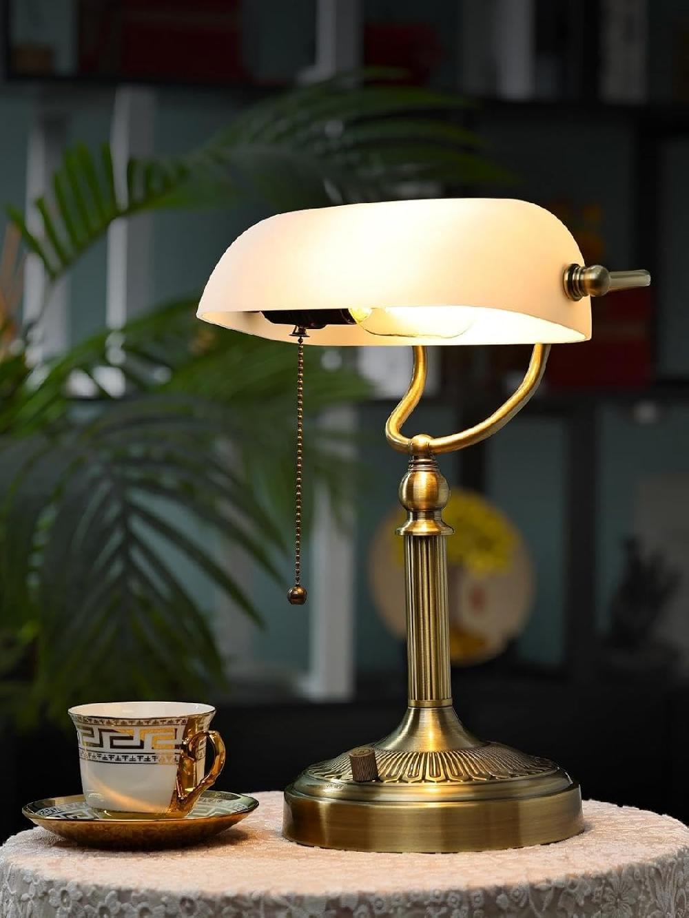 Newrays Newrays White Matted Glass Bankers Desk Lamp Stepless Dimmable Table Lamp Plug In 6W LED Bulb Included