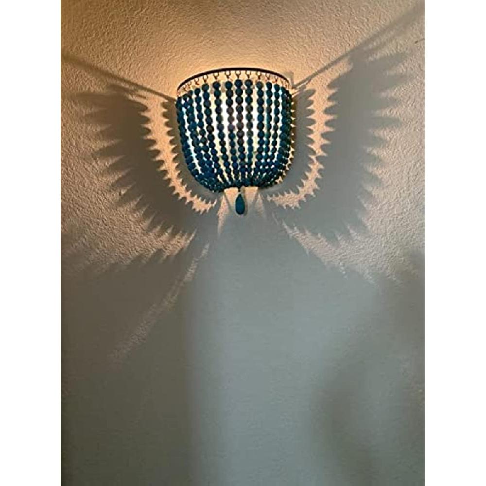 Newrays Newrays Wood Bead Wall Lamp With Hard Wired Grey Blue