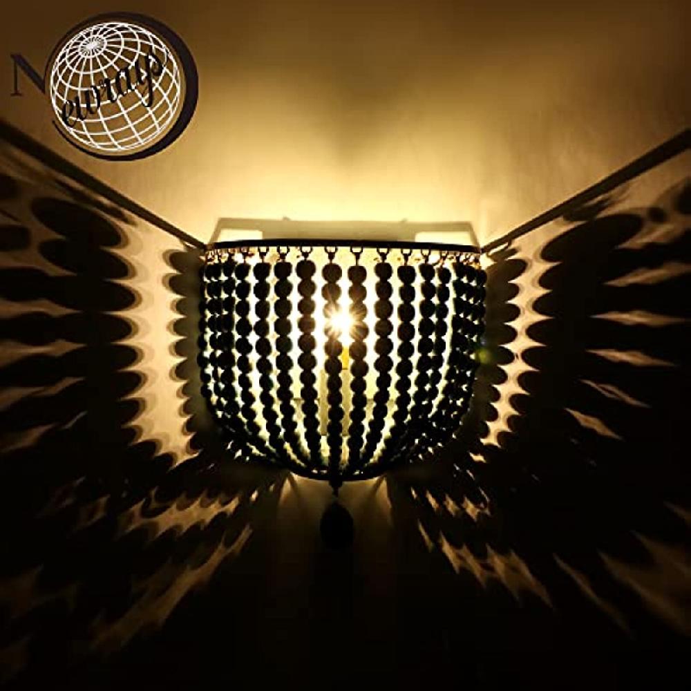 Newrays Newrays Wood Bead Wall Lamp With Hard Wired Grey Blue