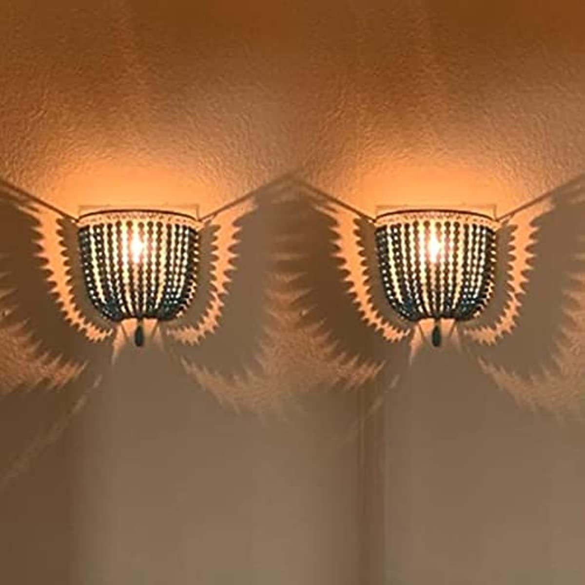 newrays Newrays Wood Bead Wall Lamp with Hard Wired Grey Blue