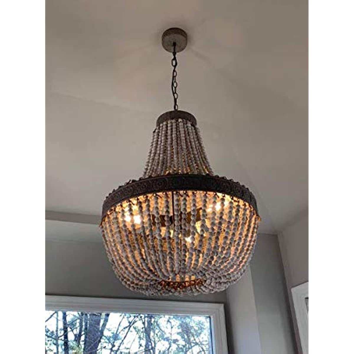 Newrays Newrays Wood Beaded Chandelier Pendant Three Lights