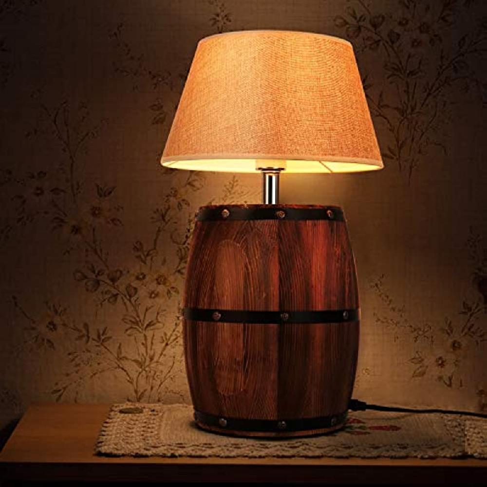 Newrays Wood Wine Barrel Table Desk Lamp Plug In
