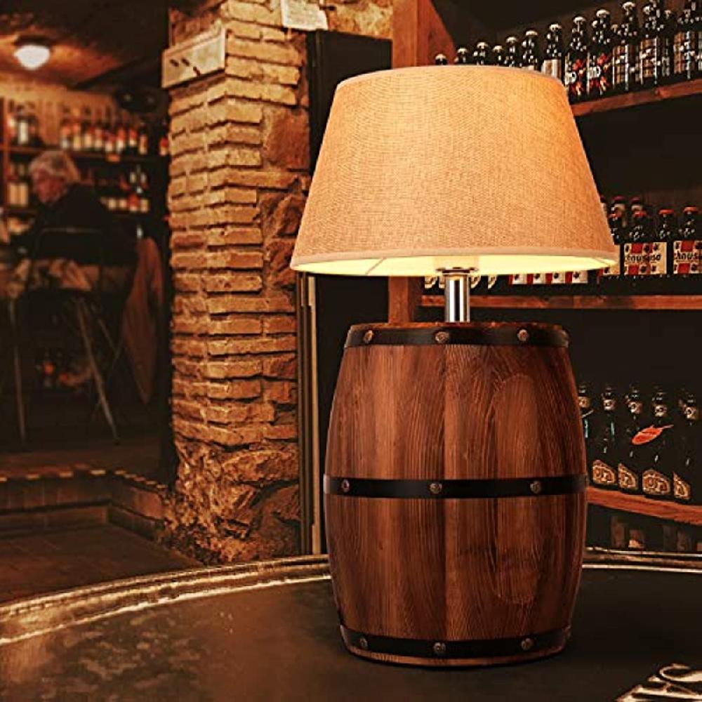 Newrays Wood Wine Barrel Table Desk Lamp Plug In