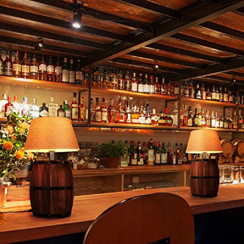 Newrays Wood Wine Barrel Table Desk Lamp Plug In