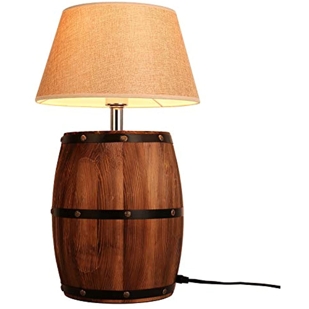 newrays Wood Wine Barrel Table Desk Lamp Plug in