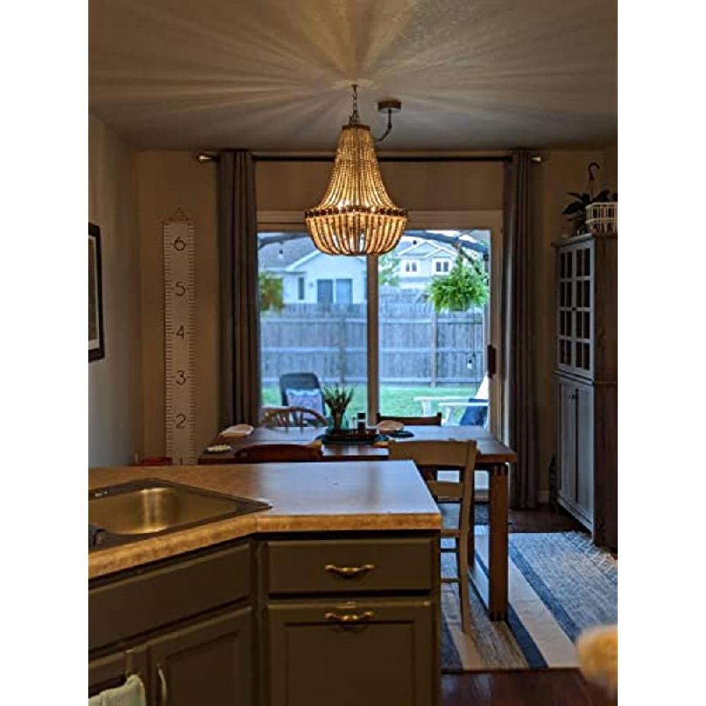 Newrays Wood Bead Chandelier Gray White Lamp 5 Light Fixtures