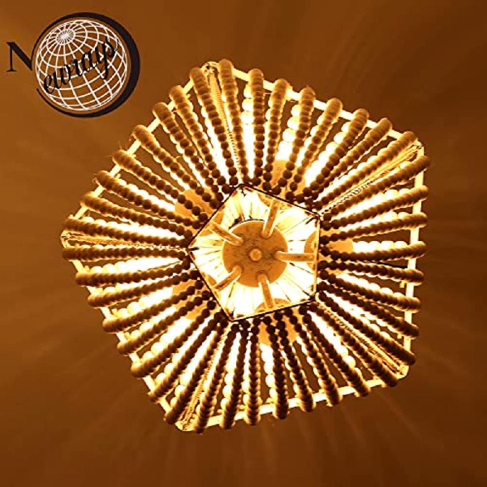 Newrays Wood Bead Chandelier Gray White Lamp 5 Light Fixtures