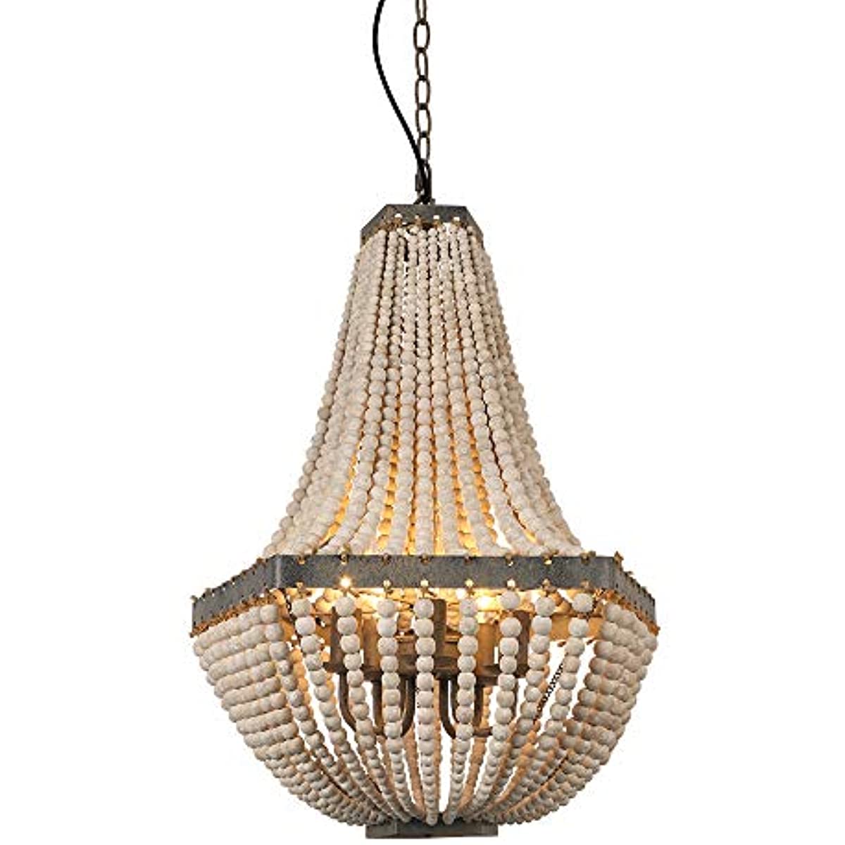 newrays Wood Bead Chandelier Gray White Lamp 5 Light Fixtures