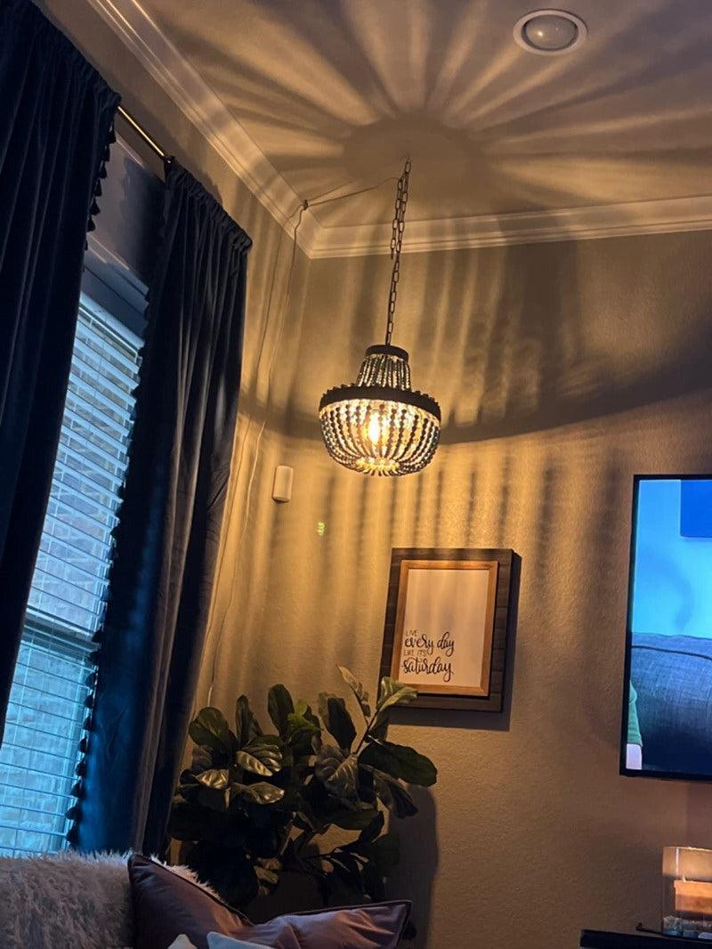 Newrays Wood Bead Chandelier Pendant Antique Blue Finishing Plug In