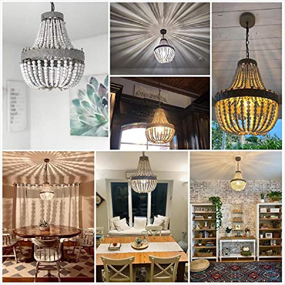 Newrays Wood Bead Chandelier Pendant Gray White Finishing