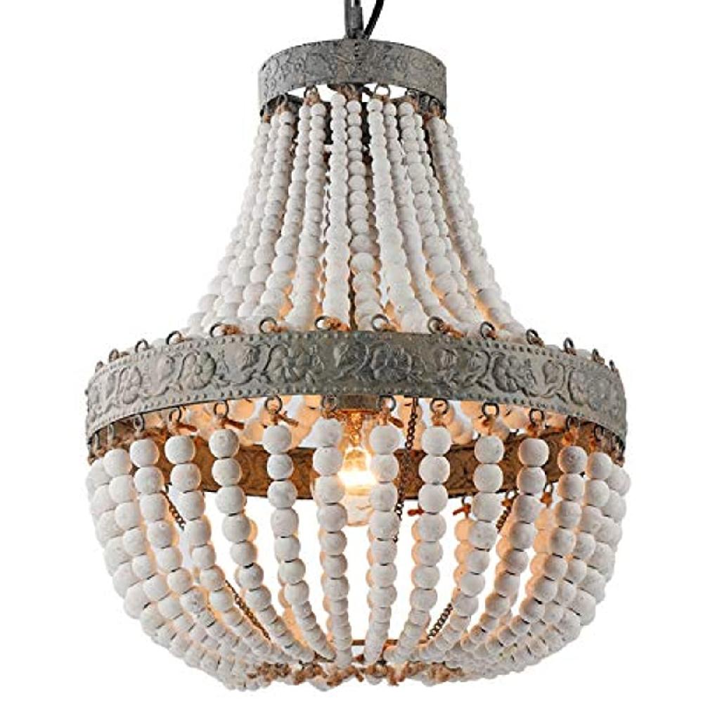 newrays Wood Bead Chandelier Pendant Gray White Finishing