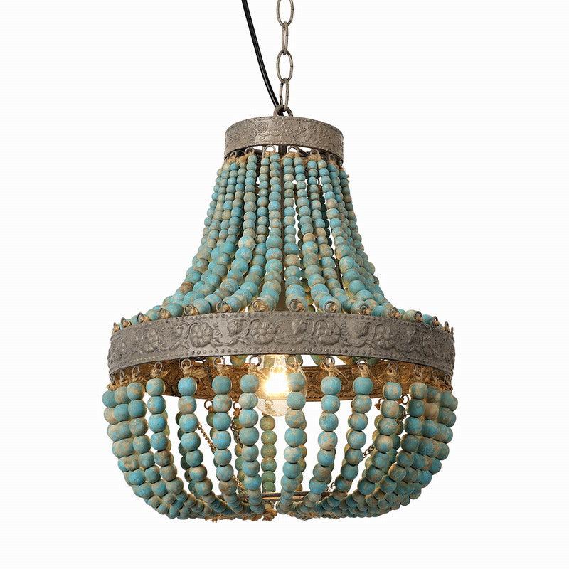 newrays Wood Bead Chandelier Pendant Lights Gray Blue