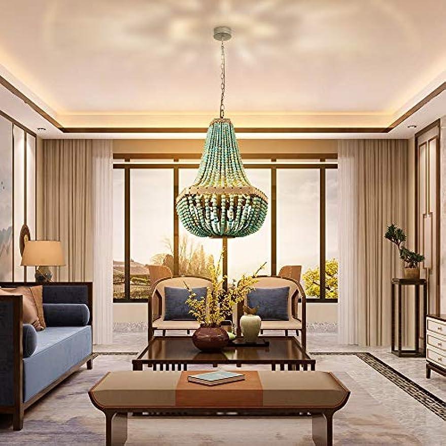 Newrays Wood Bead Pendant Lamp Gray Blue 5 Lights Fixtures