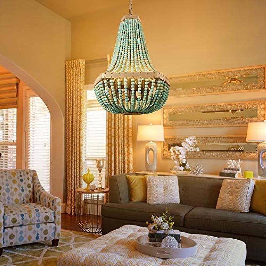 Newrays Wood Bead Pendant Lamp Gray Blue 5 Lights Fixtures