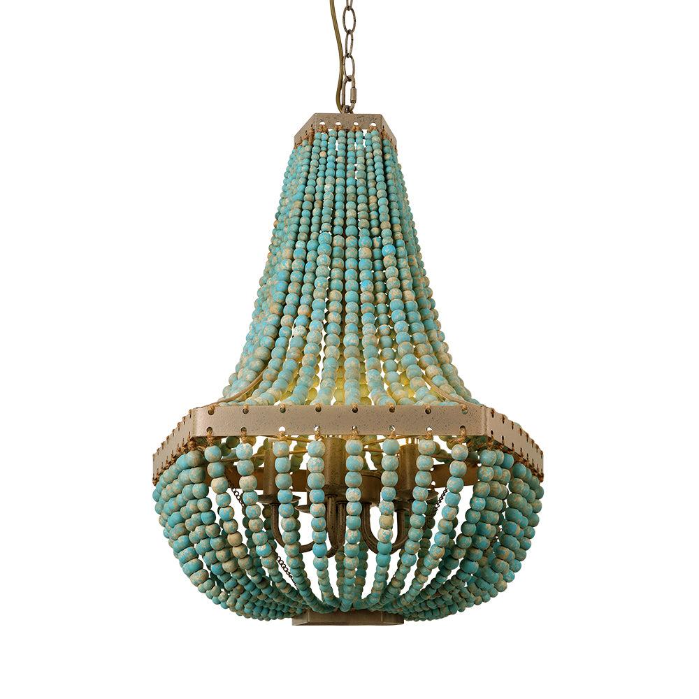 newrays Wood Bead Pendant Lamp Gray Blue 5 Lights Fixtures